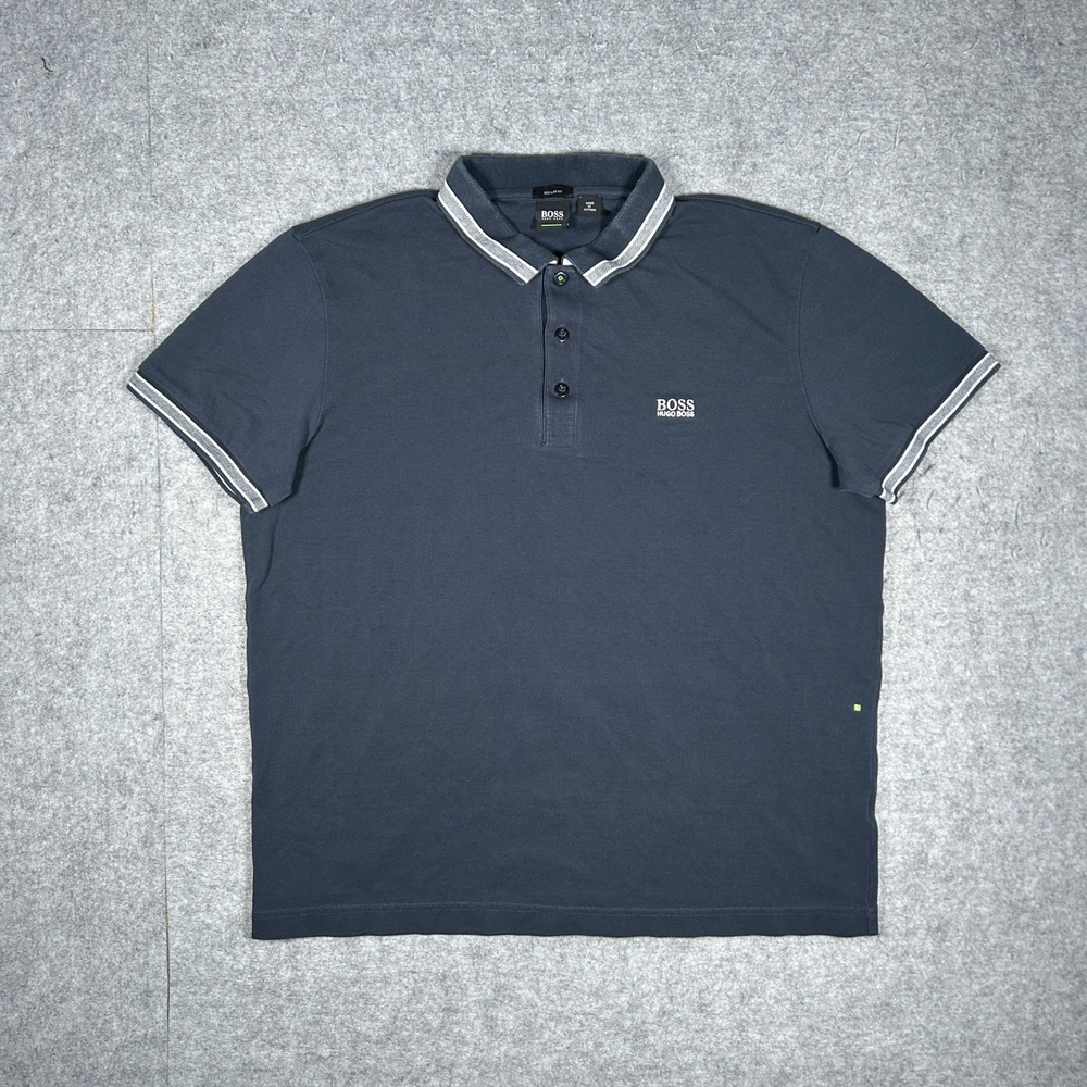 Hugo Boss Polo Shirt Men XL Navy Blue Regular Fit Short Sleeve Tipped Collar